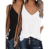 Zeagoo Womens V Neck Camisole Tank Top Strap Sleeveless T Shirt Casual Loose Vest Blouse - S-XXL