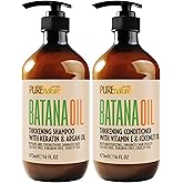 Batana Oil Shampoo and Conditioner Set - Thickening, Sulfate Free Formula for Women and Men - Volumizing, Moisturizing, Professional Salon Care Products for Fine, Thinning Hair - 16 Fl Oz (Pack of 2)