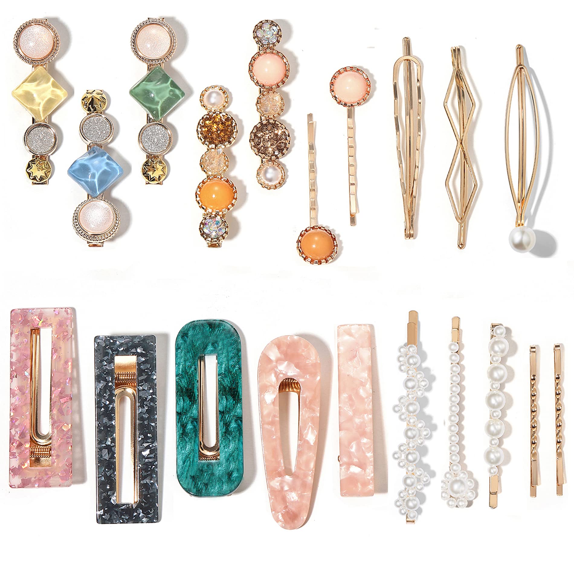 Mehayi 20 PCS Pearls and Acrylic Resin Hair Clips, Handmade Hair Barrettes, Marble Alligator bobby pins, Glitter Crystal Geometric Hairpin, Elegant Gold Hair Accessories, Gifts for Women Girls — image 1