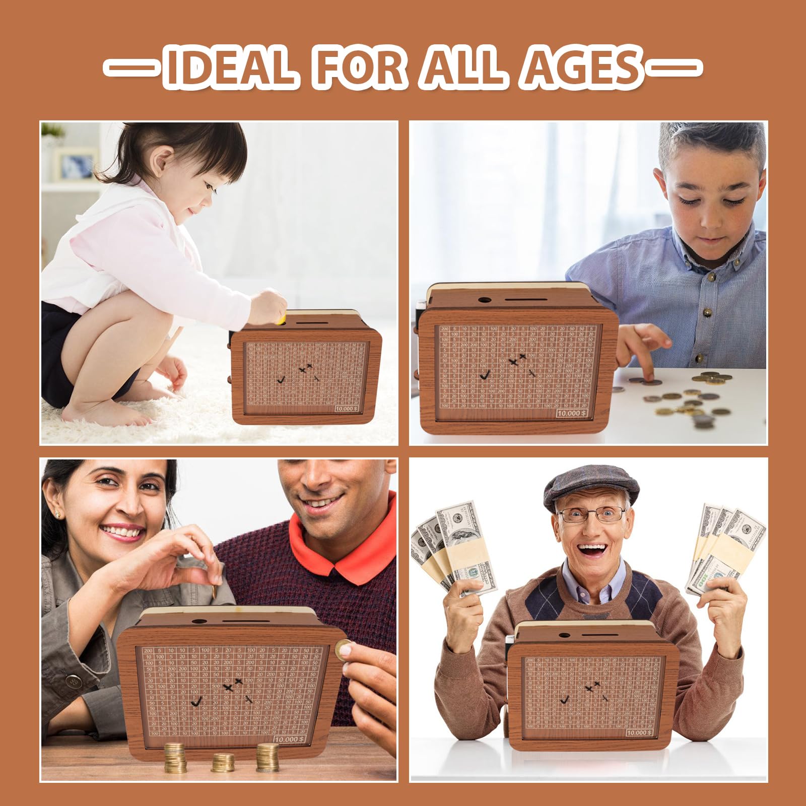 Cash Vault Wooden Savings Box,10000 Savings Challenge Box, Money Saver Box 10k Smash,Wooden Cash Savings Box with Money Target and Numbers (10000 Dollar)