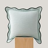 Double Stitch Scalloped Throw Pillow Covers - 100% Cotton Decorative Boho Pillow Covers 20 x 20inch, Made in India, Square Cushion Case, Modern Home Decor for Couch Sofa Living Room, Aqua Mint