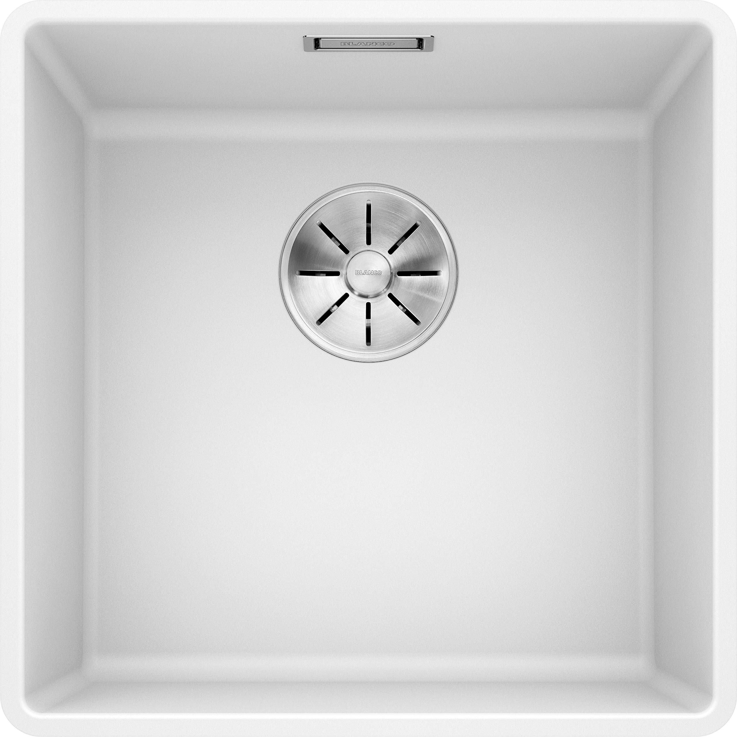 BLANCO SUBLINE 400-F | SILGRANIT Sink in White | Installation Type: flushmount Installation | for 50 cm Wide Base cabinets | Spacious Bowl Volume | Easy-Care Surface | [42.7x42.7x20.2 cm]