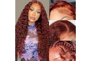 Aveiyce Reddish Brown Deep Wave Lace Front Wigs Human Hair Auburn 13x4 HD Transparent Lace Frontal Wig for Women 180% Density Copper Red Glueless Curly Wig Pre Plucked 26 Inch