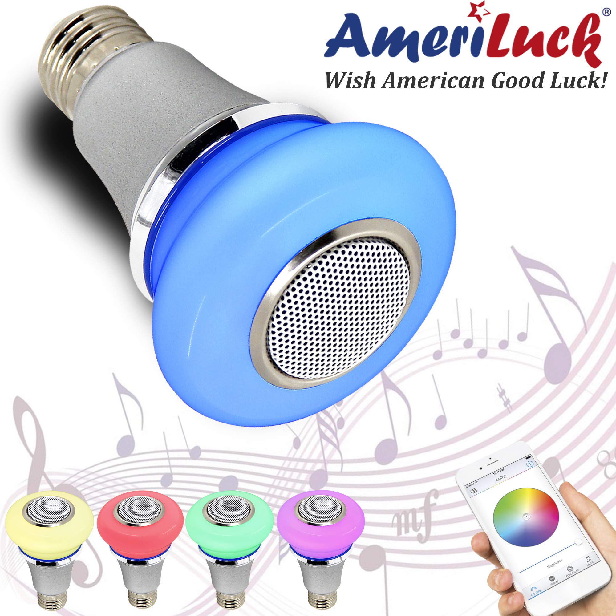 AmeriLuck Bluetooth Music LED Bulb, App Control RGB Colors Omni