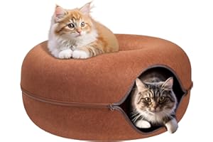 Gleejoy Peekaboo Cat Cave for Multiple Cats/Large Cats, Cat Caves for Indoor Cats Up to 9 Lbs, Cat Tunnel Bed, Scratch Detachable and Washable Large Donut Cat Bed, Brown