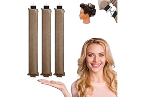TULOBI Overnight Blowout Rods Heatless Hair Curler 3PCS Khaki Velvet Heatless Curling Rods with Hook Soft Large Flexi Rods No Heat Hair Curlers to Sleep in Overnight Hair Styling Accessories