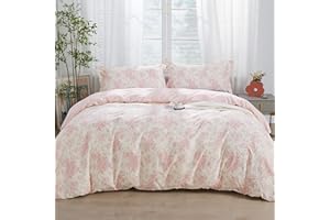 SAPHREAS Pink Floral Duvet Cover Set 3pcs Queen Size Botanical Bedding Comforter Cover Set 100% Cotton 1 Duvet Cover 90"x90" 2 Pillow Shams, Comforter Not Included