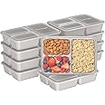 Bentgo 20-Piece Lightweight, Durable, Reusable BPA-Free 3-Compartment Containers - Microwave, Freezer, Dishwasher Safe - Stone Gray