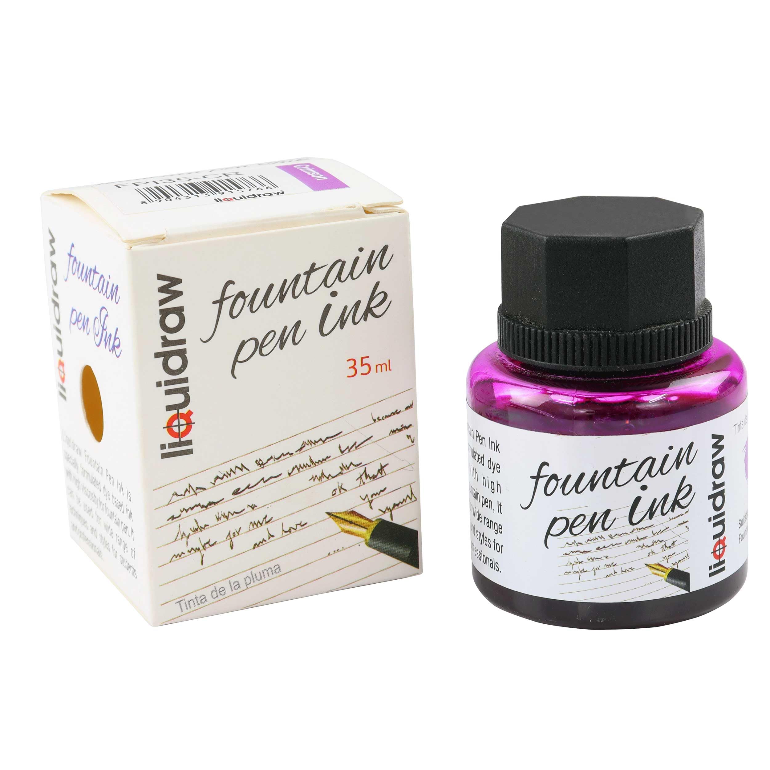 Liquidraw Fountain Pen Ink Bottles 10 Assorted Colours 35ml Inks Suitable for Calligraphy Ink Dip Pen Available Black, Blue, Red, Green, Brown, Violet Purple, Yellow Etc (Crimson Pink)