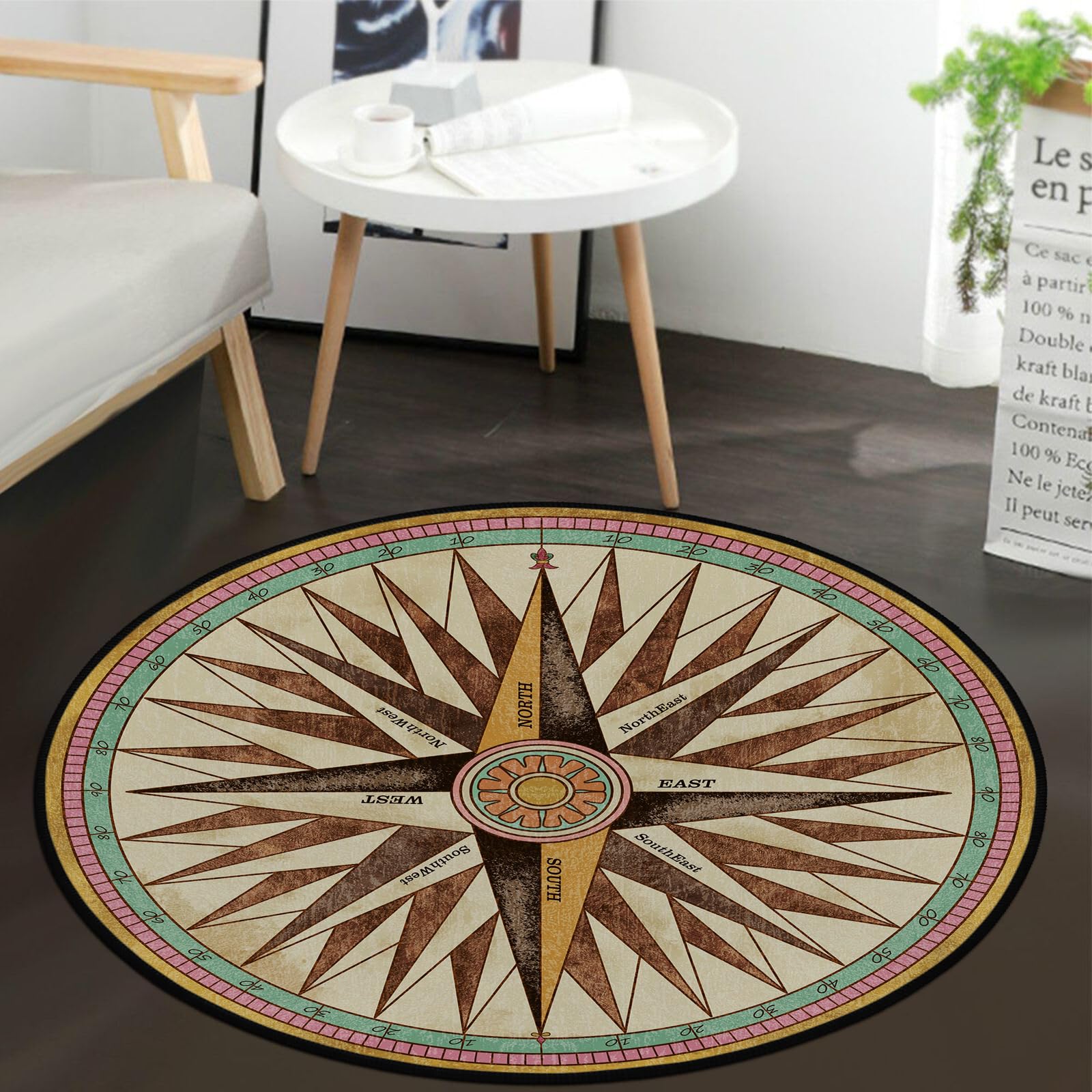 keepcute Vintage Compass Area Rug Doormat Nautical Theme Non-Slip Floor ...