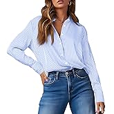 OMSJ Women’s Striped Button Down Shirts Casual Long Sleeve Stylish Collared Office Work Blouses Tops