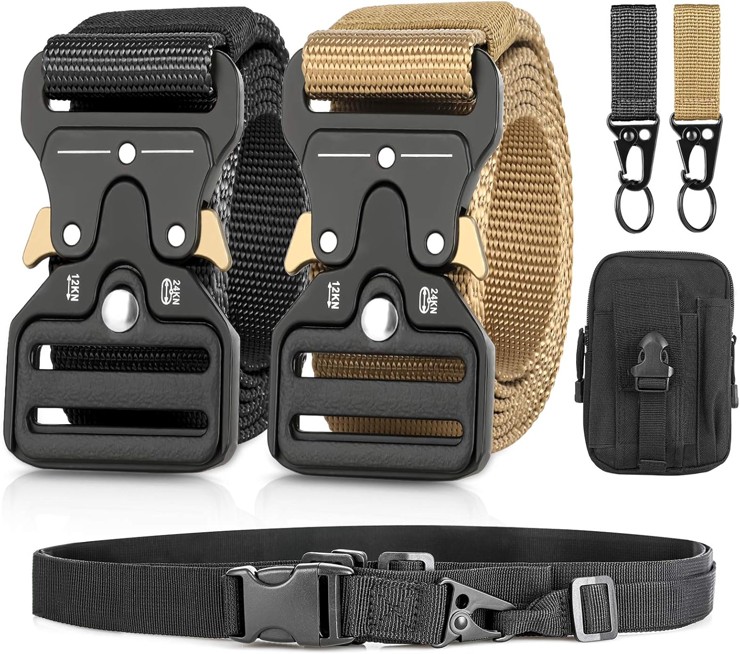 Men's Tactical Belt，2 Pack Military Belts for Men Tactical