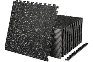 VEVOR 25 PCS 1/2 inch Thick Gym Floor Mats, 24" x 24" EVA Foam & Rubber Top Interlocking Workout Floor Mats with 100 sq.ft Co