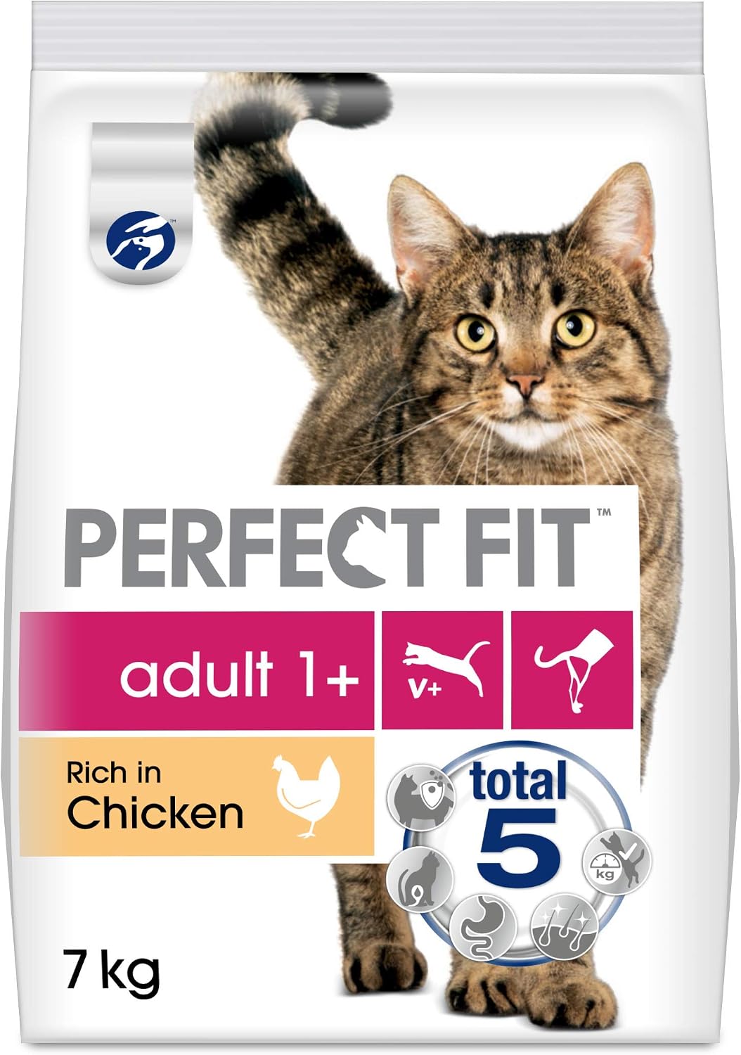 Perfect Fit 1+ Adult Chicken 7 kg Bag, Complete Premium Dry Cat Food, red, 7 kg (Pack of 1)