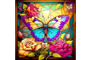 Axquilon Butterfly Diamond Art Painting Kits for Adults, Flower Diamond Art Paintings Kits for Adults, Full Drill Round Butterfly Flower Gem Art DIY Crafts Kits Home Wall Decor Gifts 14x14 inch