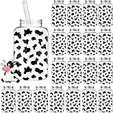 Yetene 20 Pack Cow Print Plastic Cups with Lid and Straw 16 oz Cow Theme Plastic Mason Jars Reusable Western Themed Party Cups Bulk Clear Drinking Tumbler for Parties Celebrations Decorations