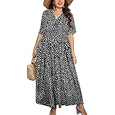 OSTOO Women's Plus Size Hawaii Empire Waist Bat Short Sleeve Casual Floral Print Boho Maxi Dress