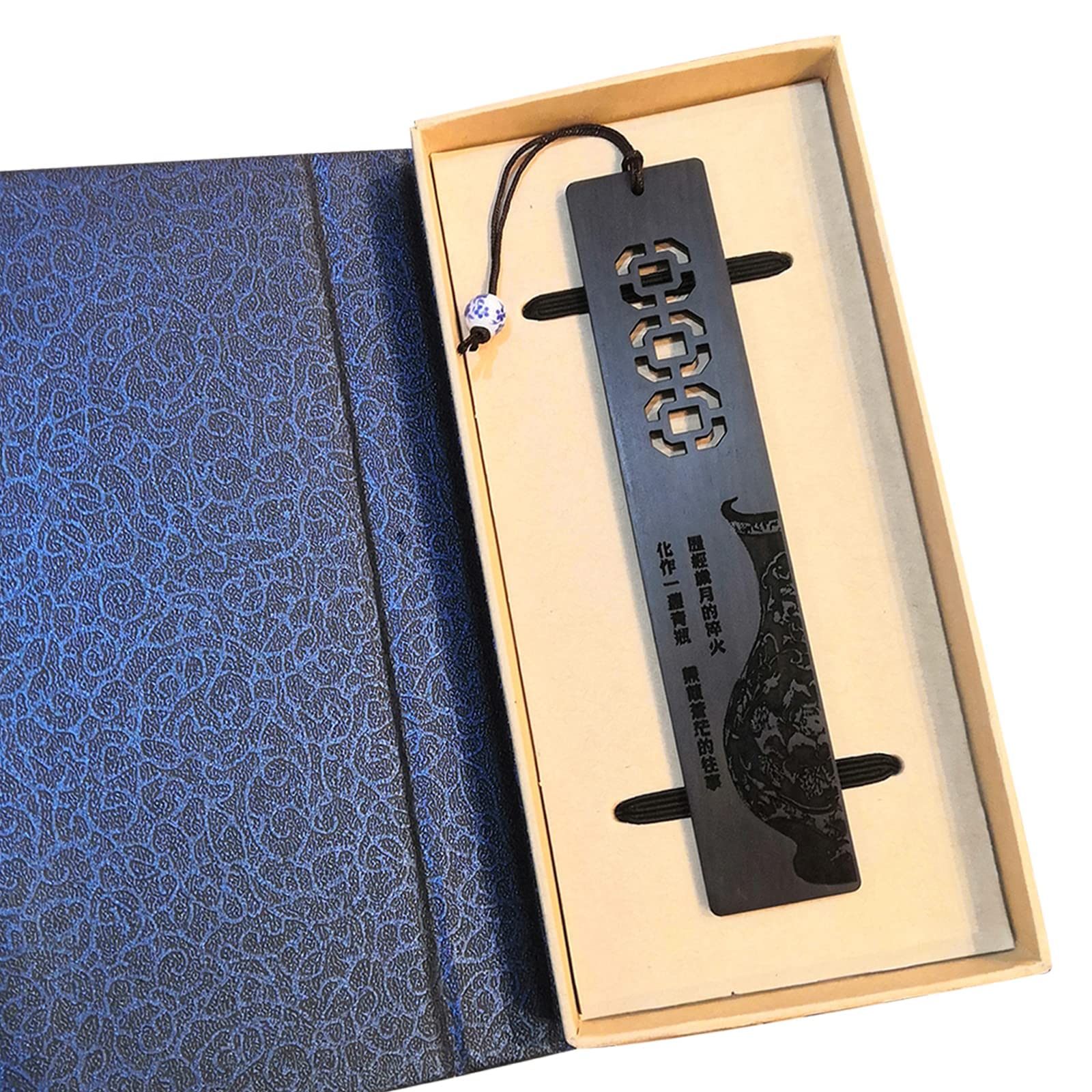 Photo 1 of Handmade Wooden Bookmark Gift Box Set, Wooden Bookmark with Beautiful Ceramic Round Beads, is A Unique Gift for Teachers, Students, Men and Women(Blue and White Porcelain vase)