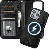 Bocasal for iPhone 14 Pro Max Wallet Case Compatible with MagSafe Wireless Charging, RFID Blocking Magnetic Leather Case with Card Slots Holder Kickstand Detachable Wrist Strap 6.7 Inch (Black)