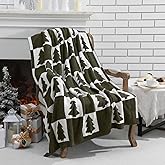 Buryeah Christmas Tree Knit Throw Blanket, 50 x 60 Inch Reversible Knitted Throw Blanket, Cozy Soft Lightweight Gift for Couch Sofa Bed(Olive Green)