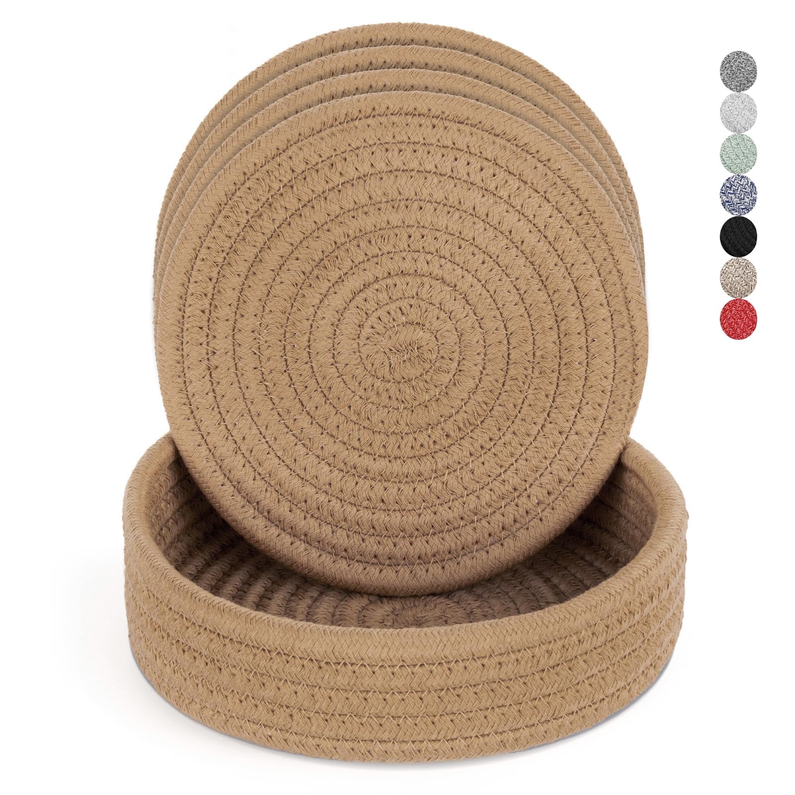 Photo 1 of Trivets for Hot Dishes, Pots and Pans, Hot Pads with Storage Basket, Pot Holders for Kitchen, Heat Resistant Mat Protect Counter Home Essentials, Farmhouse Decor (Khaki 4 PCS)