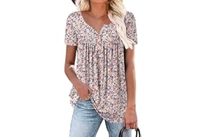 ROSELINLIN Women's Short Sleeve Shirts Long Sleeve Floral Summer Tops Loose Fit for Leggings