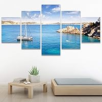 SIGNWIN 5 Panel Canvas Wall Art Modern Art Boat Expressive Multicolor Nautical Photography Transportation for Home Decorations Ready to Hang - 60