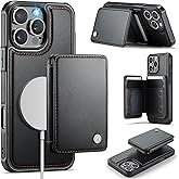 Usroom Compatible with Magsafe for iPhone 16 Pro Wallet Case Magnetic Card Holder, RFID Blocking 2 in 1 Detachable Kickstand Shockproof Case for Women Men, Black