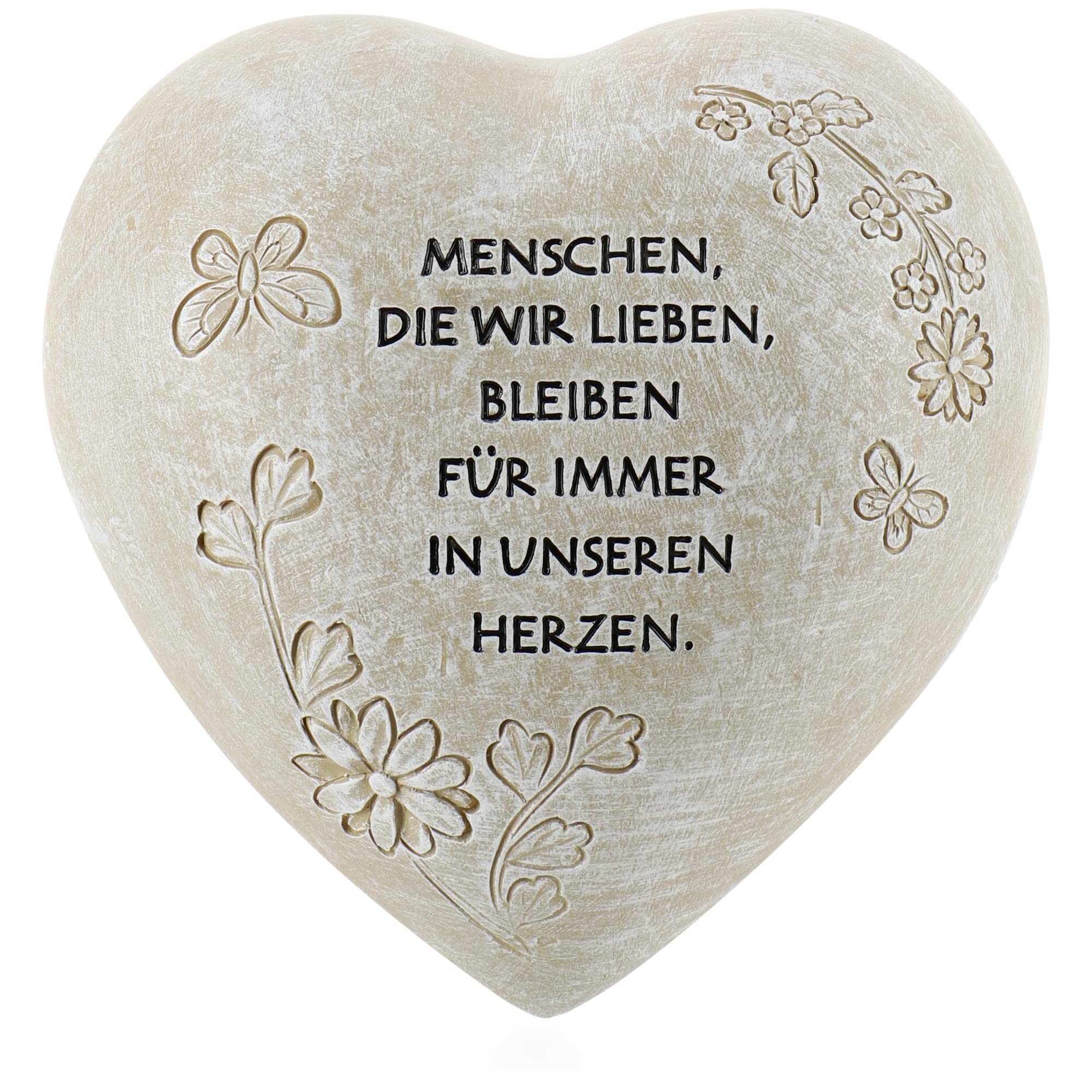 "Menschen, die wir lieben" Com-Four ® Decorative Heart in stone look, Grave, approx. 15 x 15 x 9 cm
