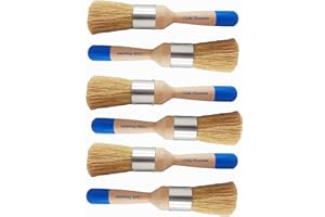Chalk Mountain Brushes. Small 1" Rounded Ergonomic Design Paint, Stencil, Upholstery and Wax Brush. 100% Natural Bristles and Ergonomic Wood Handle (6)