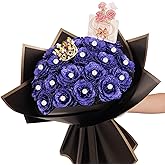 BonBloom's Glitter Roses Bouquet, 25 Artificial Flowers Glowing, DIY Fake Glitter Flowers Bouquet with Stem for Wedding Bouquets Anniversary Engagement Valentine's Day Birthday (Blue)