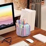 EXERZ Desk Organiser 360 Rotating Mesh Caddy Light Purple 5 Compartments view 3