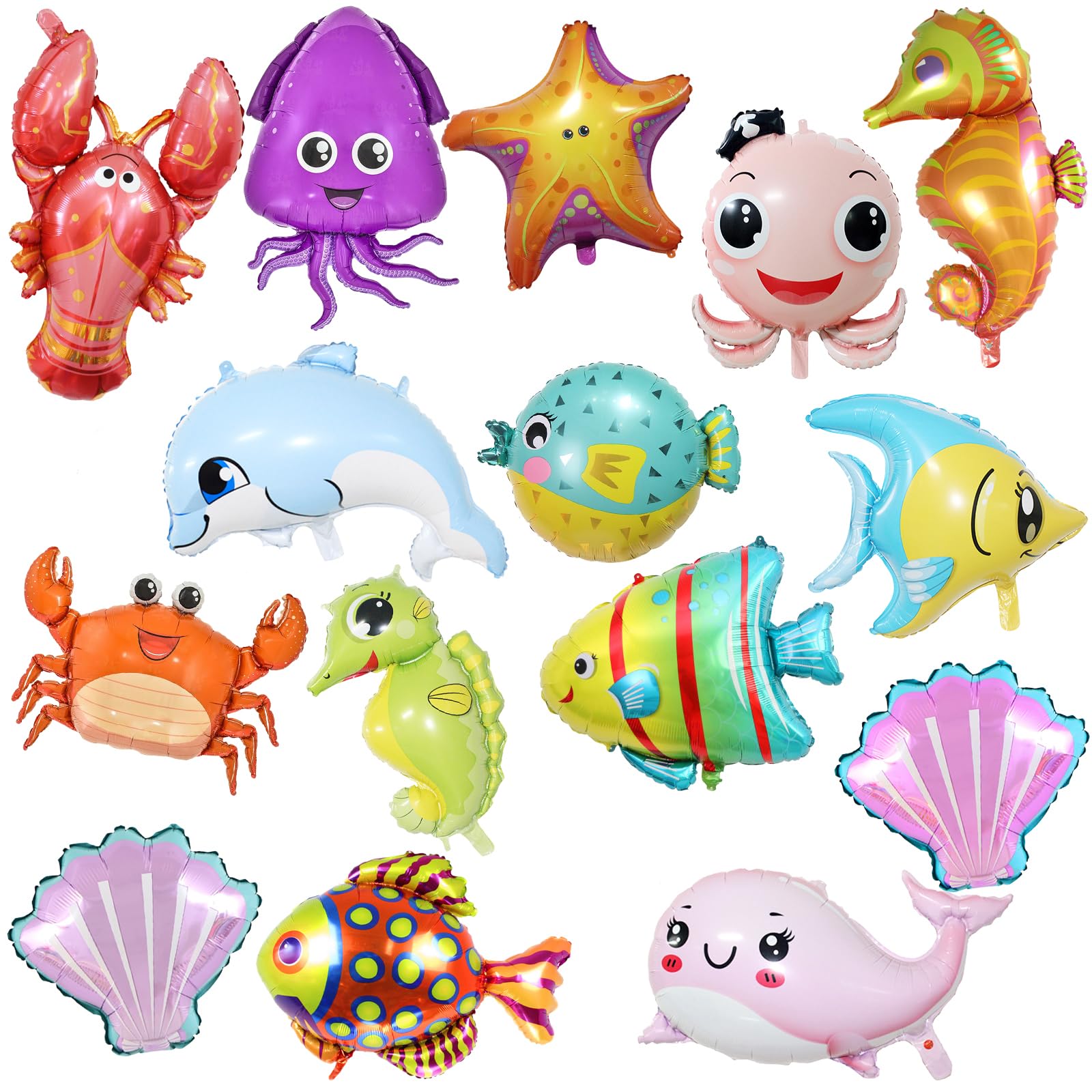 Photo 1 of 15Pcs Ocean Themed Party Decorations, TACYKIBD Under The Sea Ornaments, Starfish Octopus Seahorse Lobster Cute Marine Balloons, Huge Marine Sea Balloon for Baby Shark Birthday Decorations