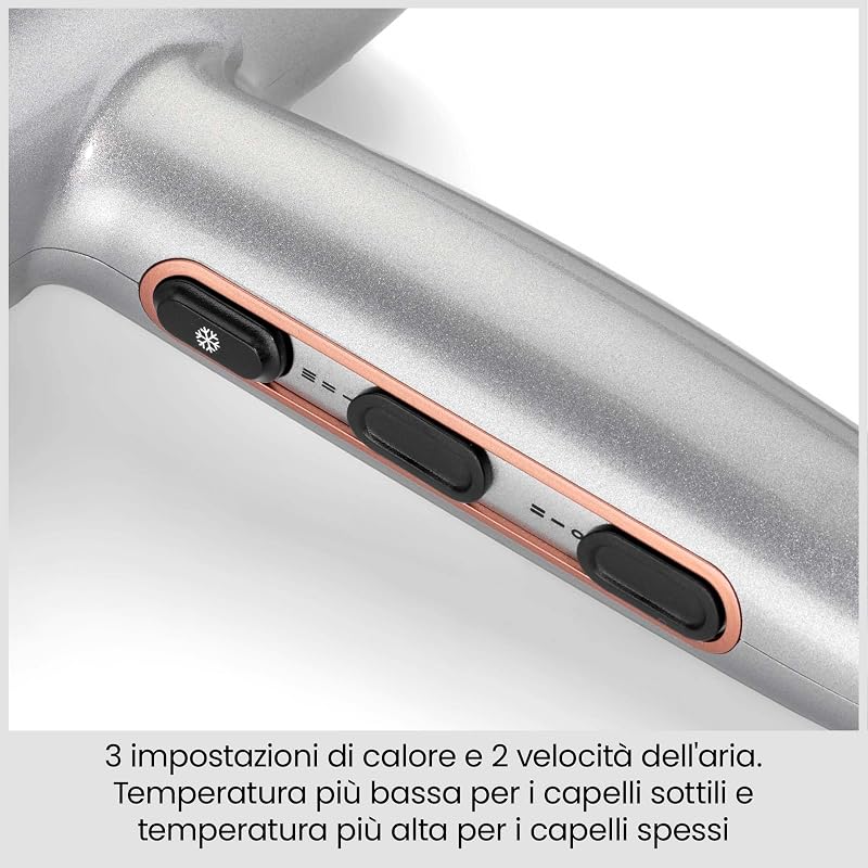 Cosmos Phon Capelli Leggero - Diffusore per Asciugacapelli, Potente ed Elegante da 2100W, Ionico Anti-Crespo, 3 Impostazioni di Calore e 2 di Velocità, Argento, D580DE
