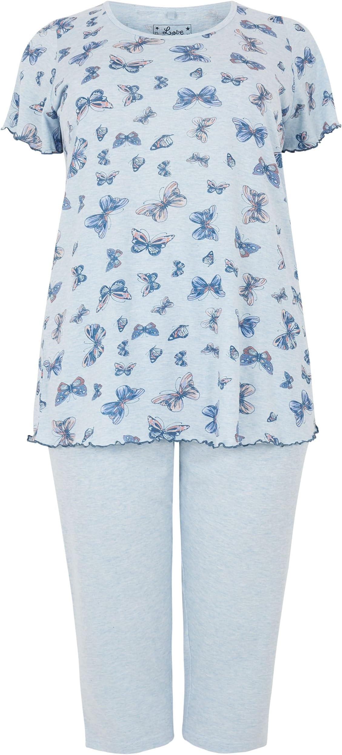 Clothing Womens Pyjama Set Butterfly Print PJ Top Bottoms Plus Size