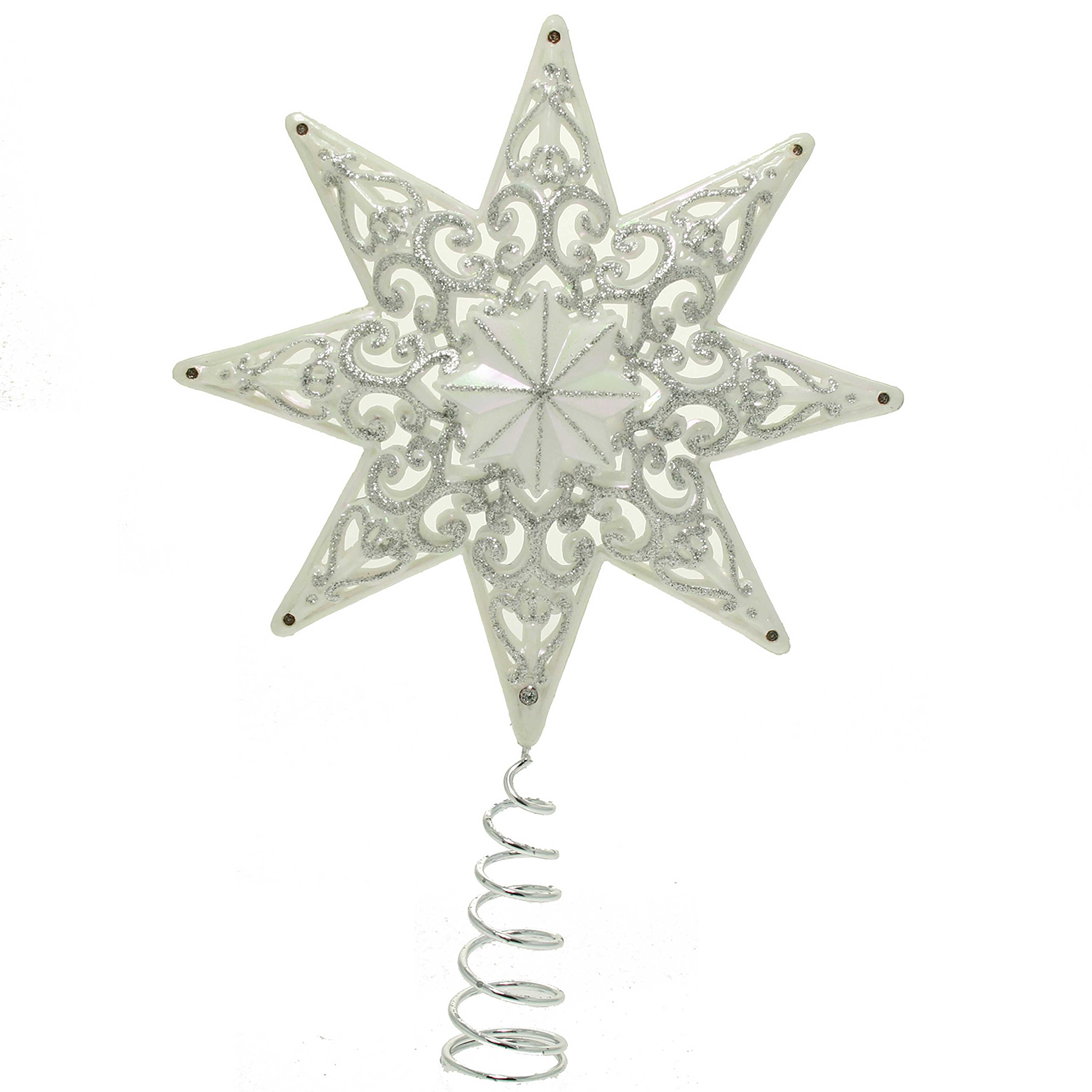 WeRChristmas Shatterproof Christmas Tree Topper Star with Glitter, 21 cm - Pearl White