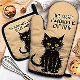 ZHANTUONE The Secret Ingredient is Cat Hair Funny Heat Resistant Oven Mitts and Pot Holders Set with Silicone Non-Slip, Cute Cat Cooking Baking Gadgets, Gifts for Mom Aunt Sister Cat Lover