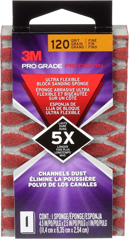 3M Pro Grade Precision Ultra Flexible Sanding Sponge, 120 Grit, 2.5