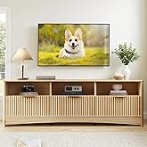 Marsail 59″ Wide TV Stand for TVs Up to 65″, Modern Entertainment Center with Fluted Panels, 3 Easy-Sliding Drawers, Open Shelves & Cable Hole, 3-Tier TV Stands for Living Room & Bedroom, Natural Oak