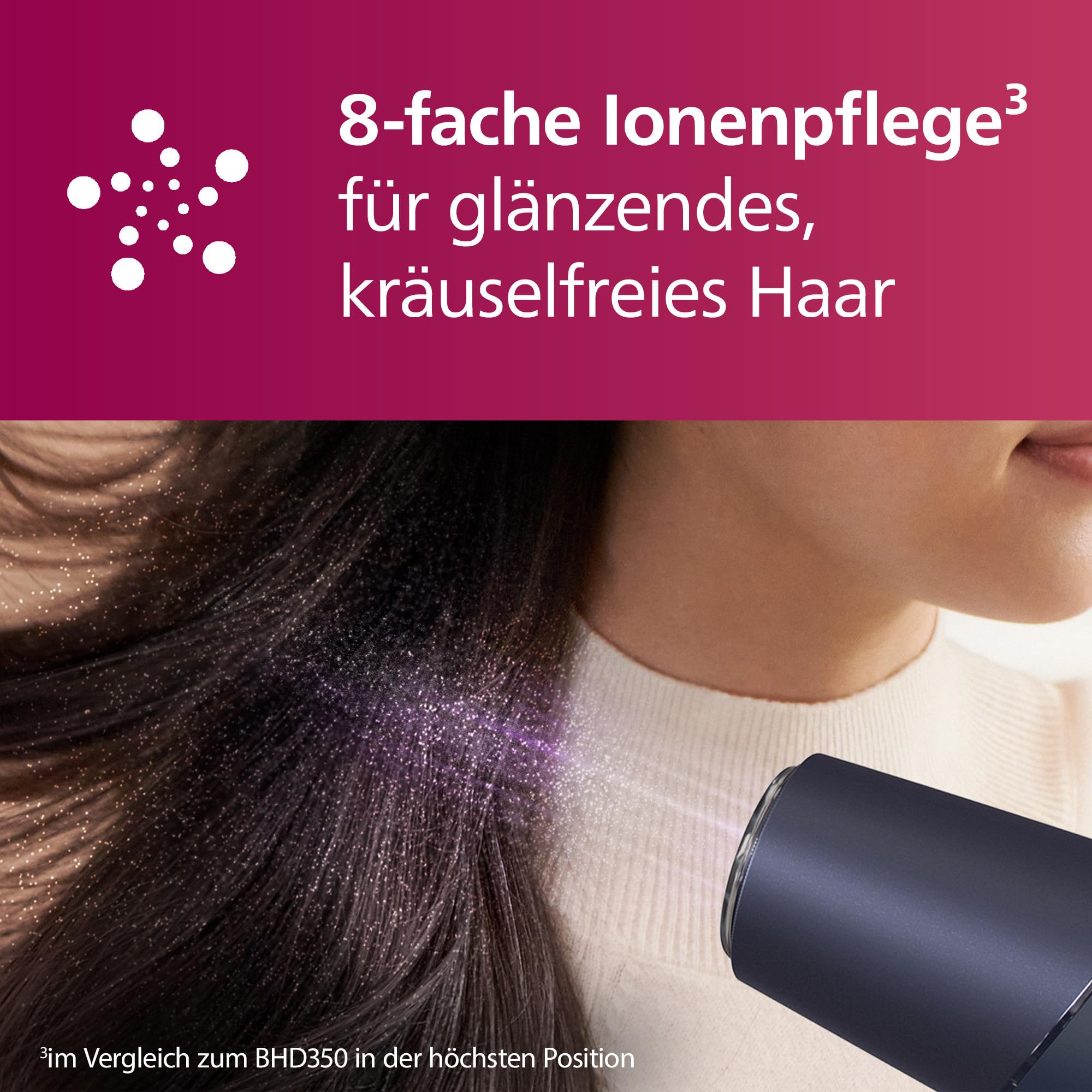 Philips Haartrockner 5000 Series, ThermoShield Technologie, Ionisierungsfunktion, 2.300 W, Metallic-Blau, mit 9-mm- und 11-mm-Stylingdüse, Volumendiffusor, BHD510/20 5