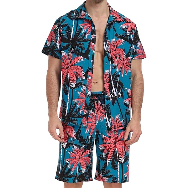 YTD Mens 2 Piece Outfits Tropical Print Short Set De Mauritius