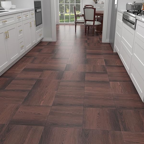 DECOTALK PEEL AND STICK FLOOR TILE WATERPROOF 30 PCS WOOD FLOORING TILES CHEERY WOODS VINYL TILE VINYL FLOOR TILES 12″X12″, SELF ADHESIVE FLOORING WOOD PLANKS FOR KITCHEN, BATHROOM