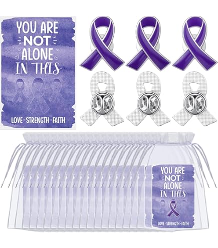 50-Pack Purple Ribbon Pins - Enamel Awareness Lapel Pins For Alzheimer’s, Cancer, & More