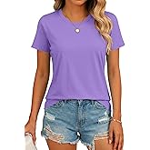 SMENG Women's Short Sleeve Cotton Blend Shirt Basic Crewneck Solid Color Tee Casual Fit T-Shirt UPF 50+ Workout Tops