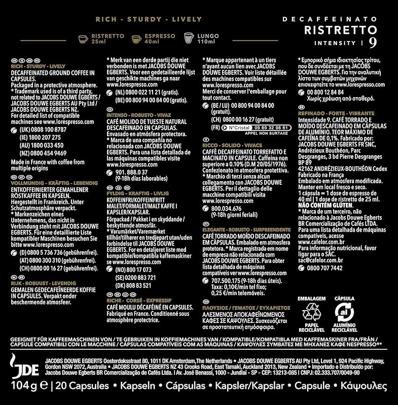 L'or café espresso cápsulas ristretto decaffeinato | intensidade 9 | 200 cápsulas compatíveis com nespresso (r)* - exclusivo da amazon