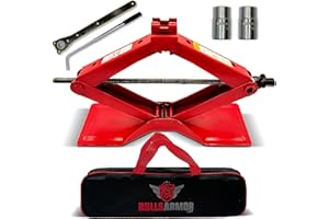 BullsArmor Scissor Jack Kit - 2 Ton (4,400 lbs) - Extra Wide Base - Universal Car Tool Kit with Ratchet & Lug Wrench - All-in-One Portable Emergency Case for Vehicle Lift & Tire Changes