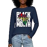 LuxLass Black History Month Long Sleeve for Women Black Pride T-Shirts African American Tee Tops