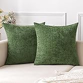 EMEMA Summer Pillow Case 20x20 Pack of 2 Soft Chenille Throw Pillow Covers Decorative Couch Pillow Covers Modern Solid Dyed Pillowcases for Sofa Bed Moss Green(Only Covers)