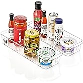 Sorbus Fridge Organizer on Wheels - Rolling Fridge Organizers and Storage Clear Design with Dividers & Handles for Kitchen Organization and Storage (Flat Top, Small - 2 Pack)