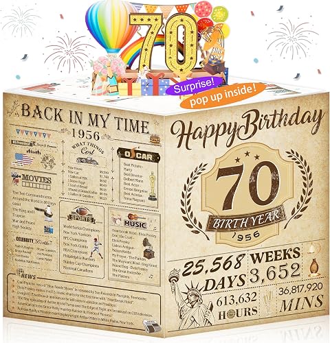 OLOSONG 70th Birthday Card for Men Women, Funny 3D Pop Up 70th Birthday Gifts for Grandma Mom Dad, Back In 1956 Happy 70 Year Old Birthday Decorations Cards for Her Him, Classy Vintage